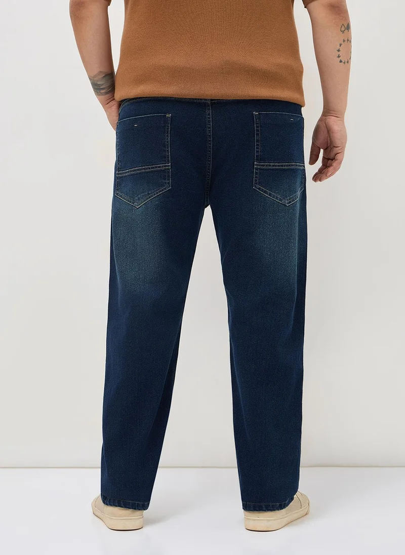 Urbano Fashion  Urbano Plus Men's Blue Regular Fit Heavy Washed Denim Jeans Stretchable for Men | Best Price UAE
